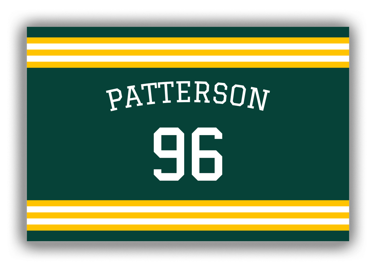Personalized Canvas Wrap & Photo Print - Jersey Number with Arched Name - Green and Yellow - Double Stripe - Front View