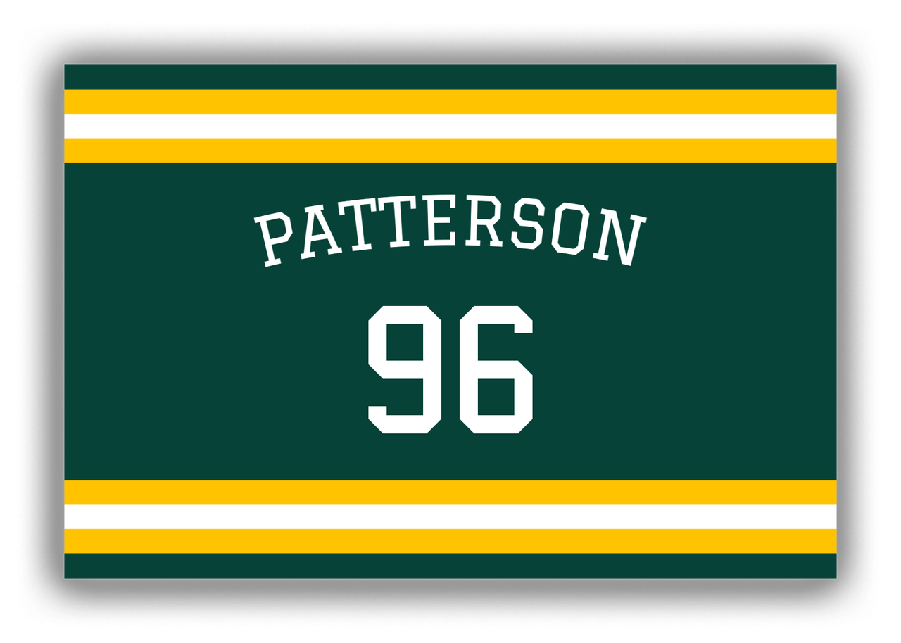 Personalized Canvas Wrap & Photo Print - Jersey Number with Arched Name - Green and Yellow - Single Stripe - Front View