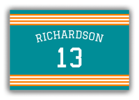 Thumbnail for Personalized Canvas Wrap & Photo Print - Jersey Number with Arched Name - Teal and Orange - Triple Stripe - Front View