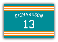 Thumbnail for Personalized Canvas Wrap & Photo Print - Jersey Number with Arched Name - Teal and Orange - Double Stripe - Front View