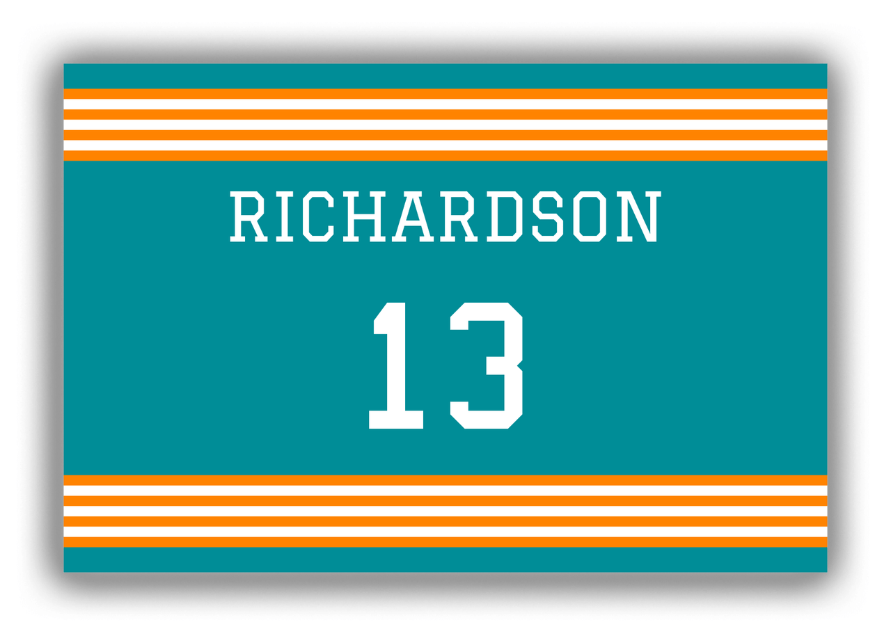 Personalized Canvas Wrap & Photo Print - Jersey Number - Teal and Orange - Triple Stripe - Front View