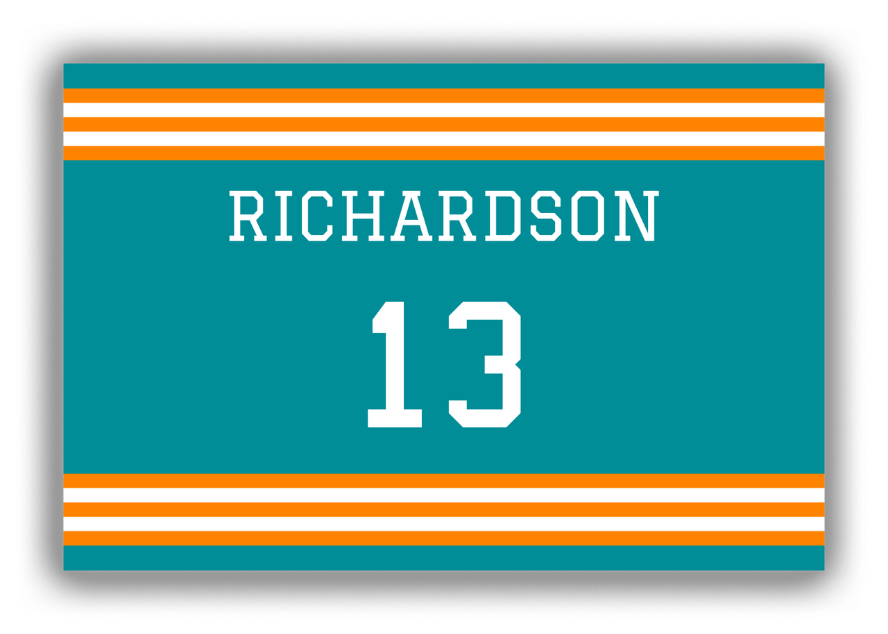 Personalized Canvas Wrap & Photo Print - Jersey Number - Teal and Orange - Double Stripe - Front View