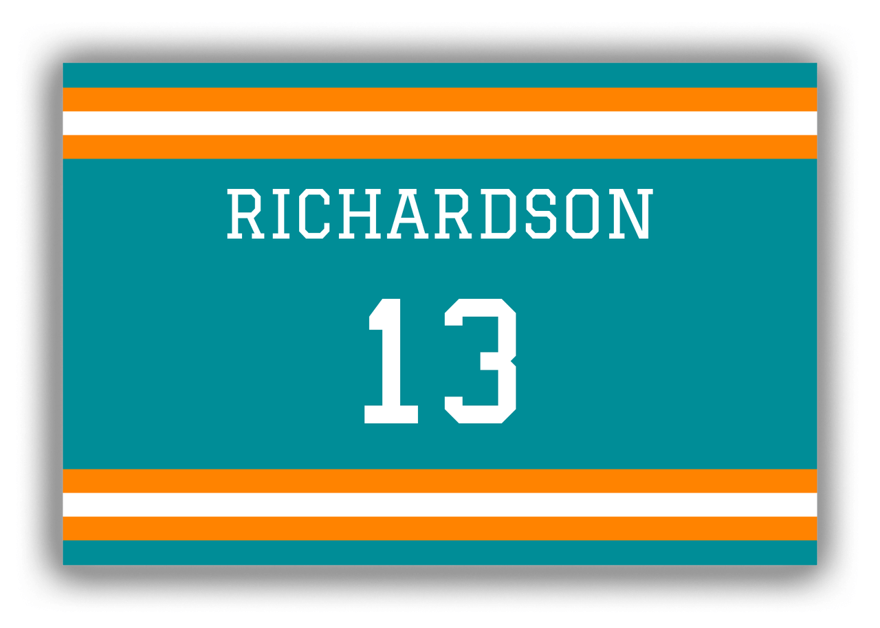 Personalized Canvas Wrap & Photo Print - Jersey Number - Teal and Orange - Single Stripe - Front View