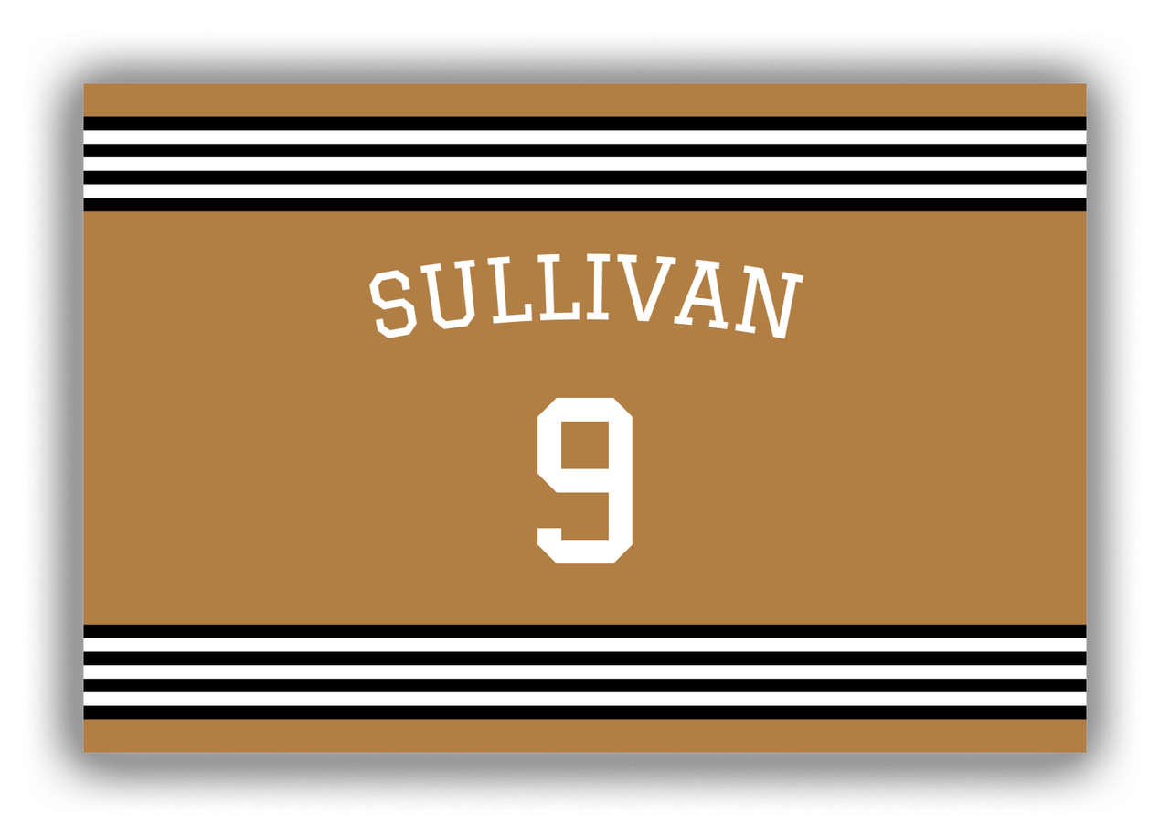 Personalized Canvas Wrap & Photo Print - Jersey Number with Arched Name - Gold and Black - Triple Stripe - Front View