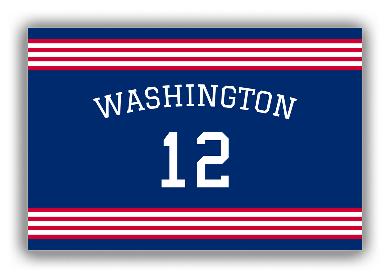 Personalized Canvas Wrap & Photo Print - Jersey Number with Arched Name - Blue and Red - Triple Stripe - Front View