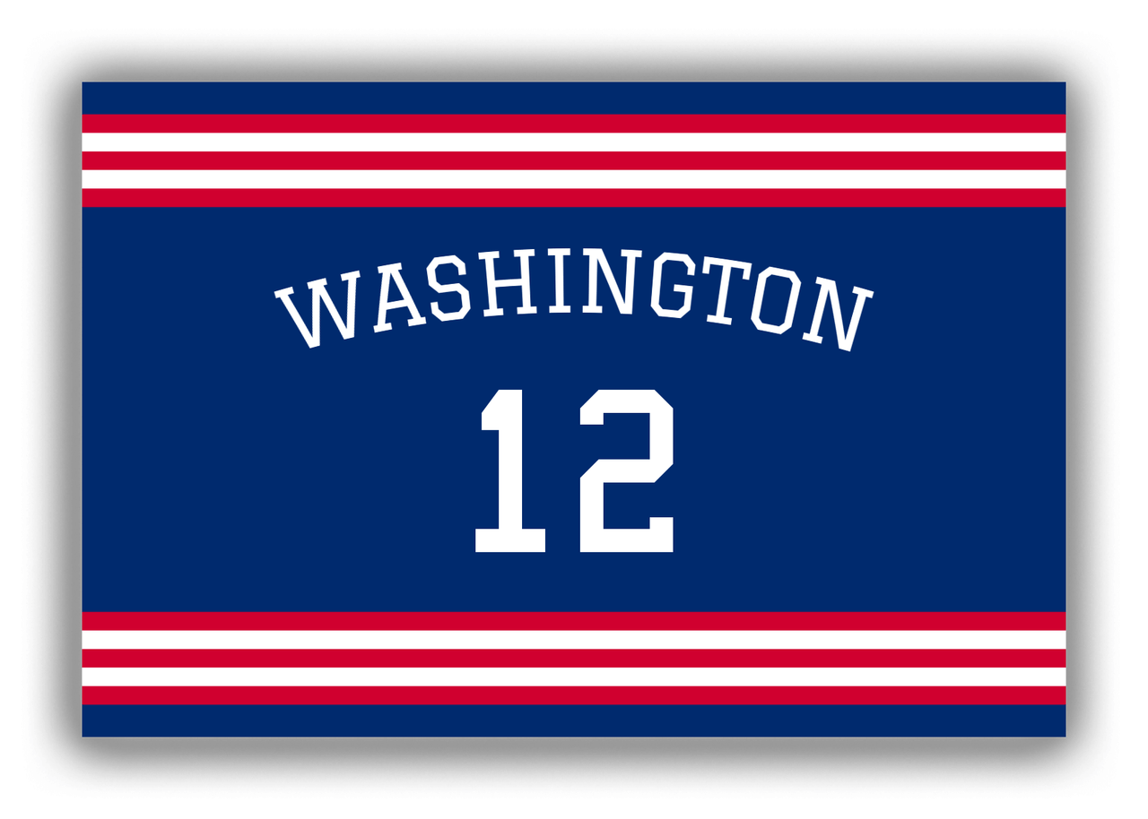 Personalized Canvas Wrap & Photo Print - Jersey Number with Arched Name - Blue and Red - Double Stripe - Front View