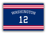 Thumbnail for Personalized Canvas Wrap & Photo Print - Jersey Number with Arched Name - Blue and Red - Double Stripe - Front View