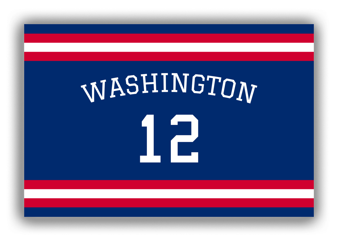 Personalized Canvas Wrap & Photo Print - Jersey Number with Arched Name - Blue and Red - Single Stripe - Front View