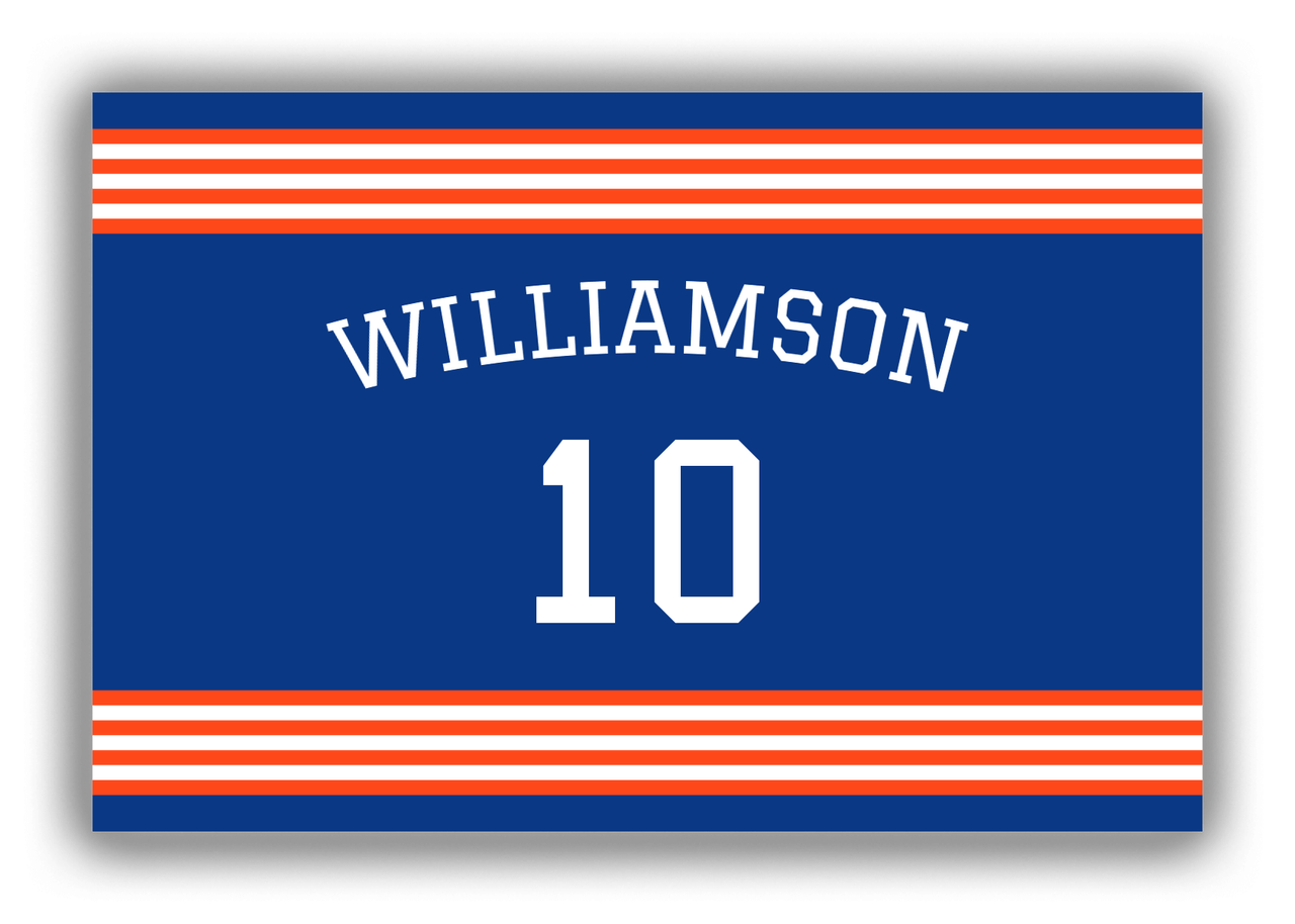 Personalized Canvas Wrap & Photo Print - Jersey Number with Arched Name - Blue and Orange - Triple Stripe - Front View