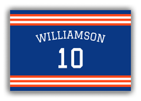Thumbnail for Personalized Canvas Wrap & Photo Print - Jersey Number with Arched Name - Blue and Orange - Double Stripe - Front View