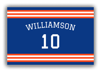 Thumbnail for Personalized Canvas Wrap & Photo Print - Jersey Number with Arched Name - Blue and Orange - Double Stripe - Front View
