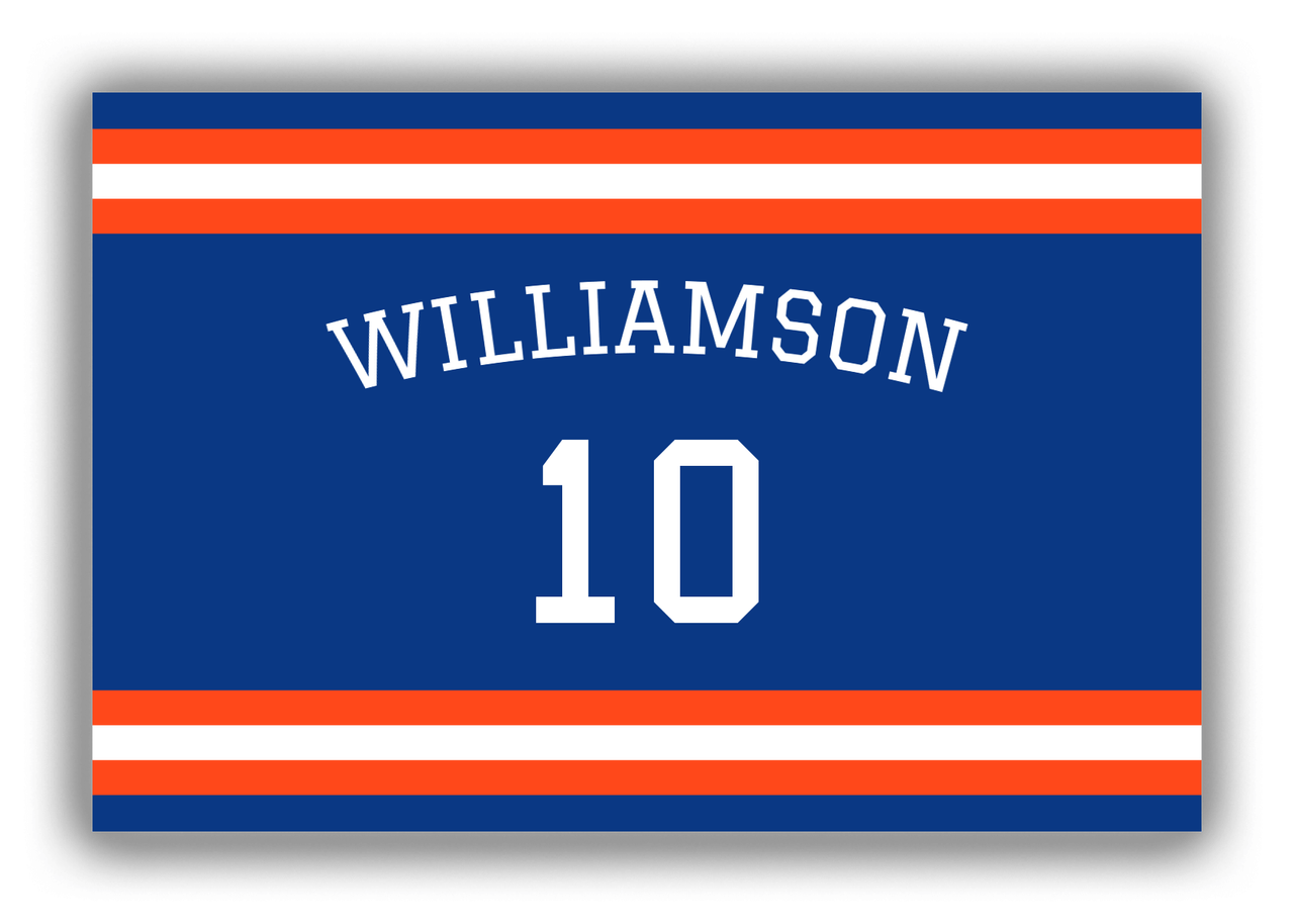 Personalized Canvas Wrap & Photo Print - Jersey Number with Arched Name - Blue and Orange - Single Stripe - Front View