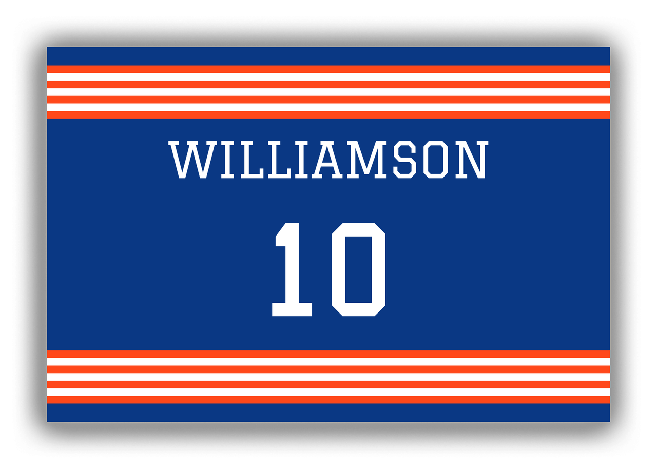 Personalized Canvas Wrap & Photo Print - Jersey Number - Blue and Orange - Triple Stripe - Front View