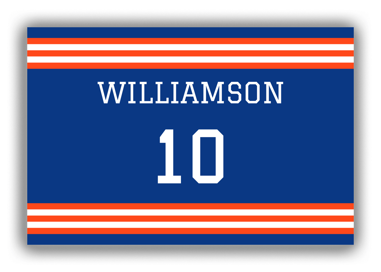 Personalized Canvas Wrap & Photo Print - Jersey Number - Blue and Orange - Double Stripe - Front View