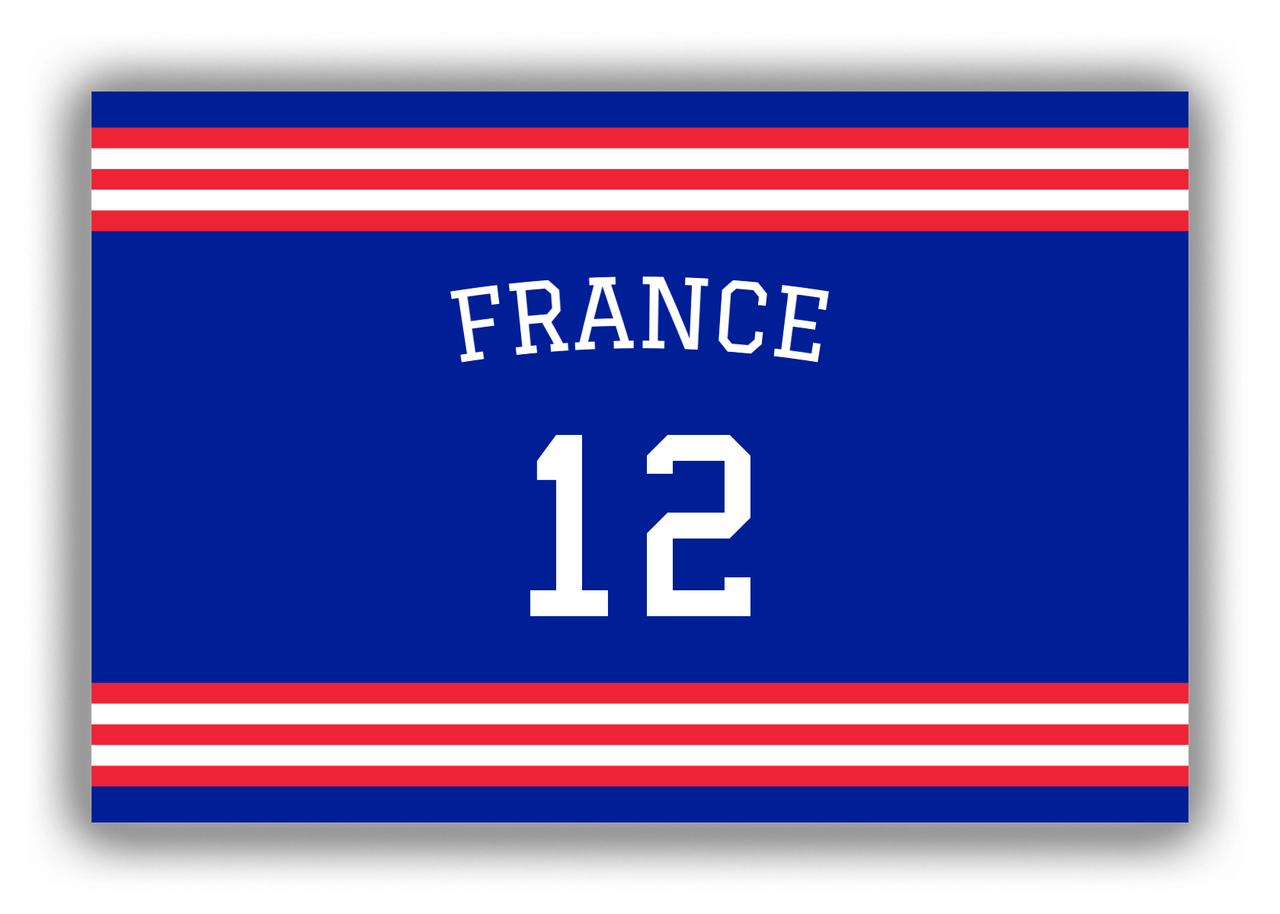 Personalized Canvas Wrap & Photo Print - Jersey Number with Arched Name - France - Double Stripe - Front View