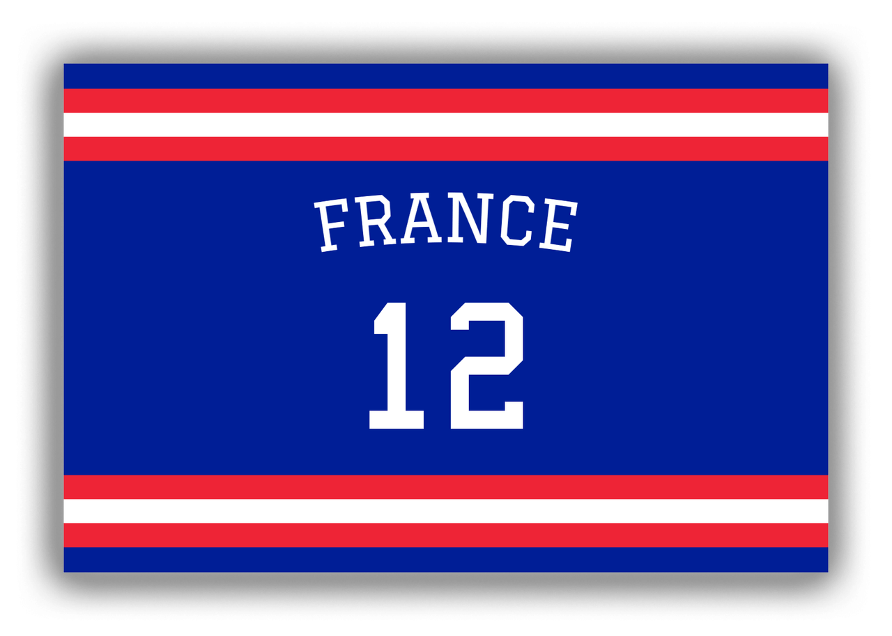 Personalized Canvas Wrap & Photo Print - Jersey Number with Arched Name - France - Single Stripe - Front View