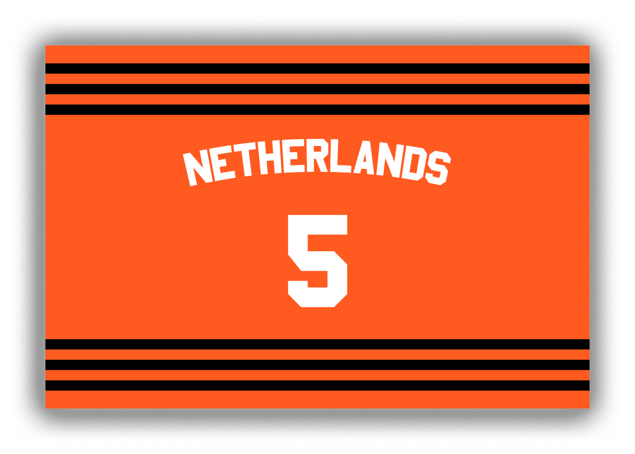 Personalized Canvas Wrap & Photo Print - Jersey Number with Arched Name - Netherlands - Double Stripe - Front View