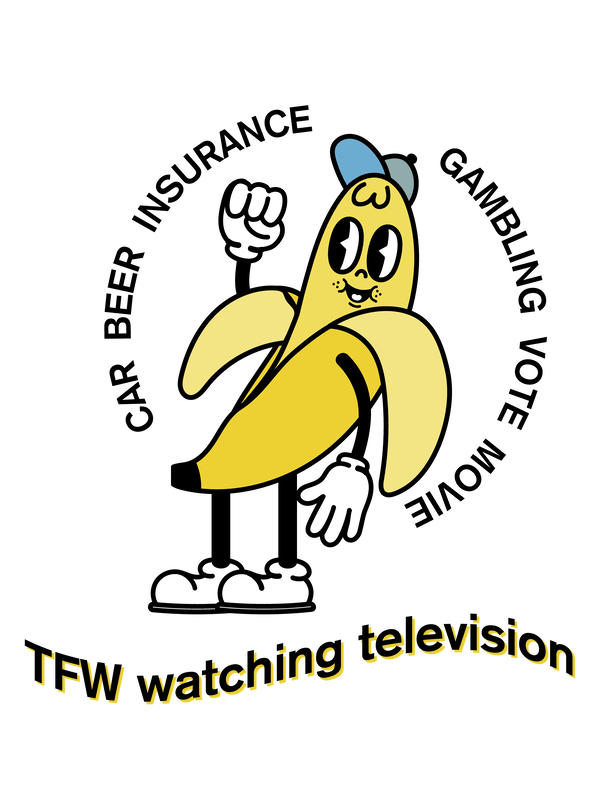 Cartoon Banana T-Shirt - White - TFW Watching Television - Decorate View
