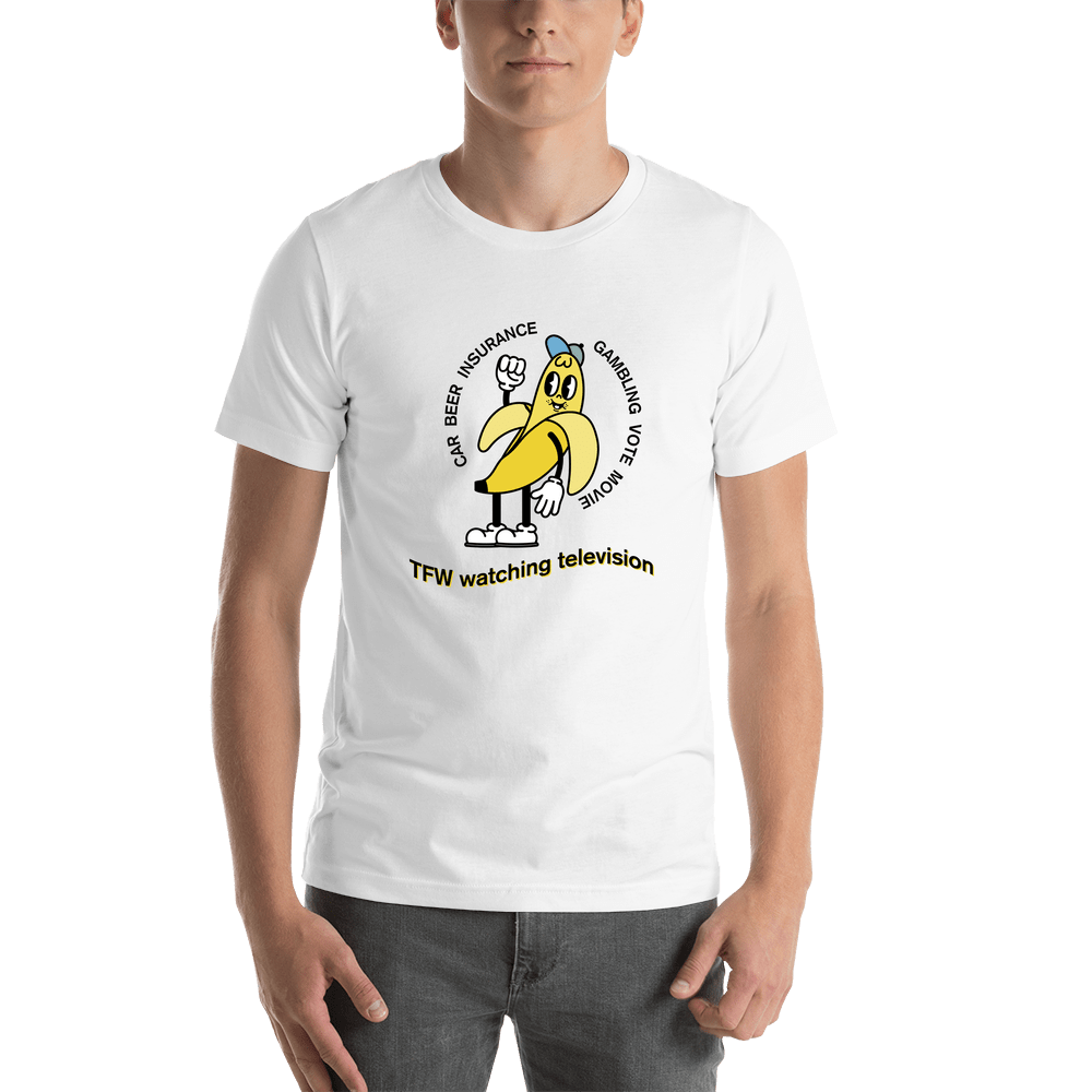 Cartoon Banana T-Shirt - White - TFW Watching Television - Shirt View