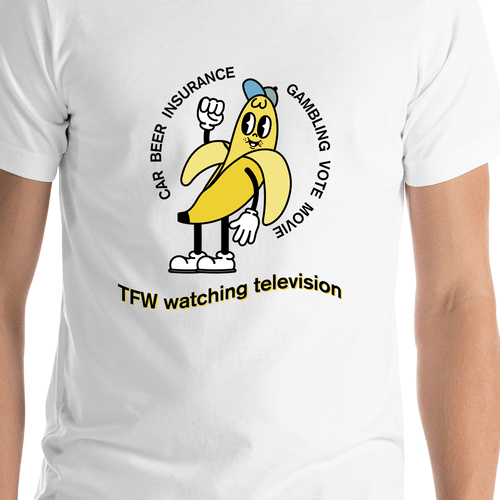 Cartoon Banana T-Shirt - White - TFW Watching Television - Shirt Close-Up View