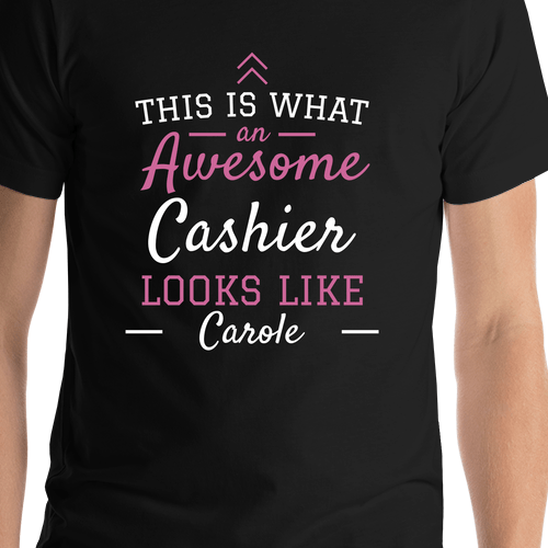 Personalized Cashier T-Shirt - Black - Shirt Close-Up View