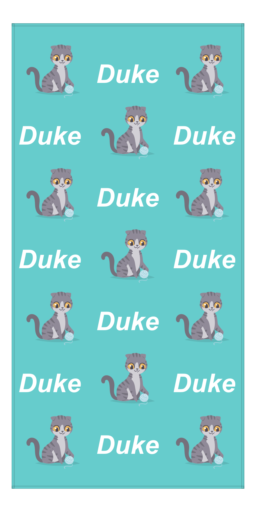 Personalized Cat Beach Towel I - Teal Background - Cat IV - Vertical - Front View