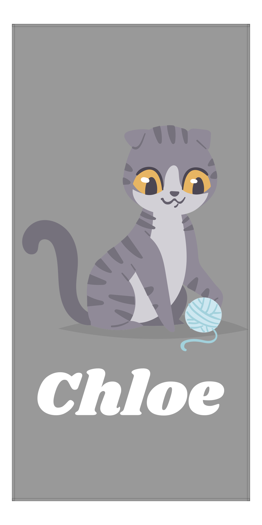 Personalized Cat Beach Towel II - Grey Background - Cat IV - Vertical - Front View