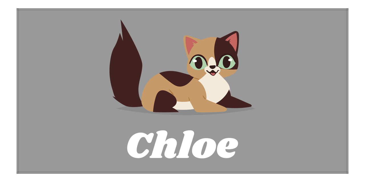 Personalized Cat Beach Towel II - Grey Background - Cat I - Horizontal - Front View