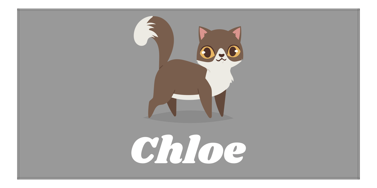 Personalized Cat Beach Towel II - Grey Background - Cat II - Horizontal - Front View