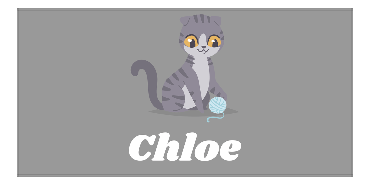 Personalized Cat Beach Towel II - Grey Background - Cat IV - Horizontal - Front View