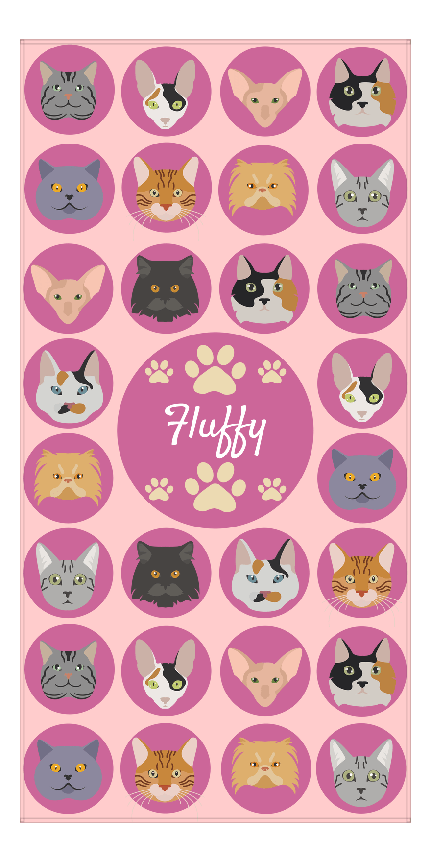 Personalized Cats Beach Towel I - Circle Cats - Pink Background - Front View
