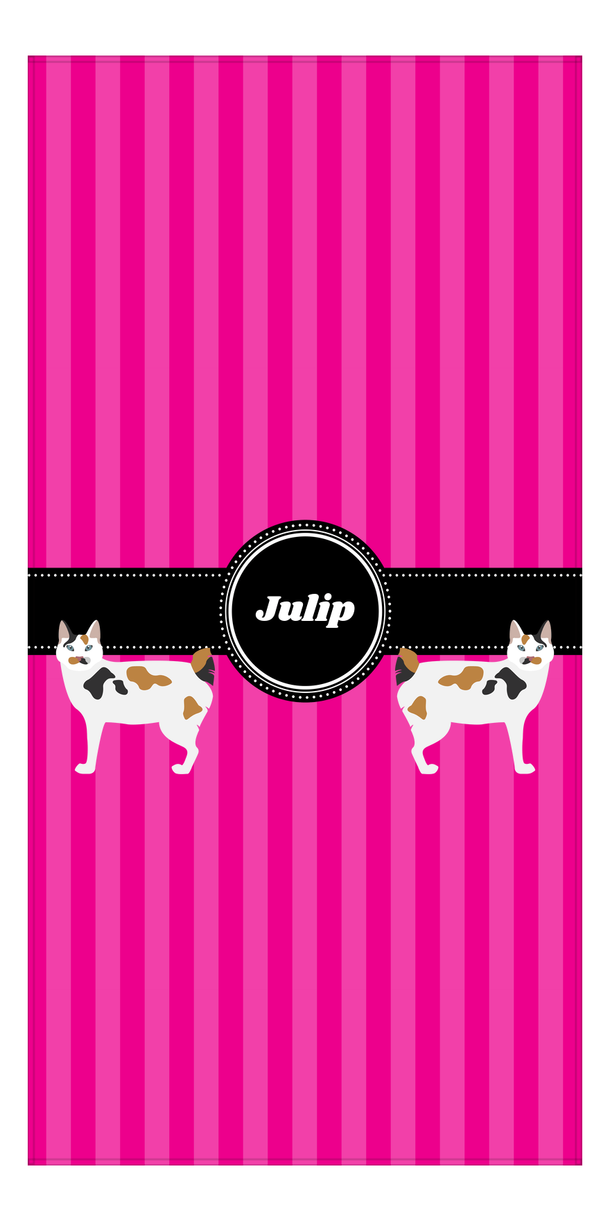 Personalized Cats Beach Towel II - Pink Stripes - Cat I - Front View