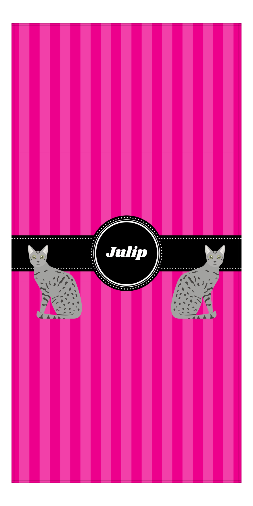 Personalized Cats Beach Towel II - Pink Stripes - Cat III - Front View