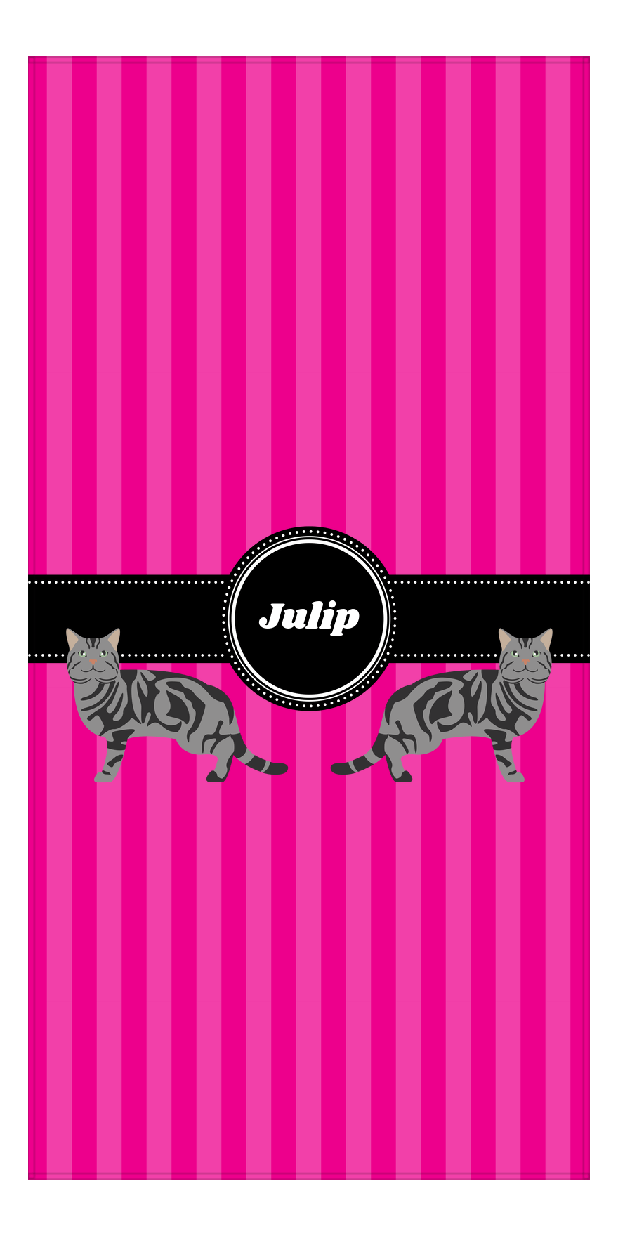 Personalized Cats Beach Towel II - Pink Stripes - Cat V - Front View