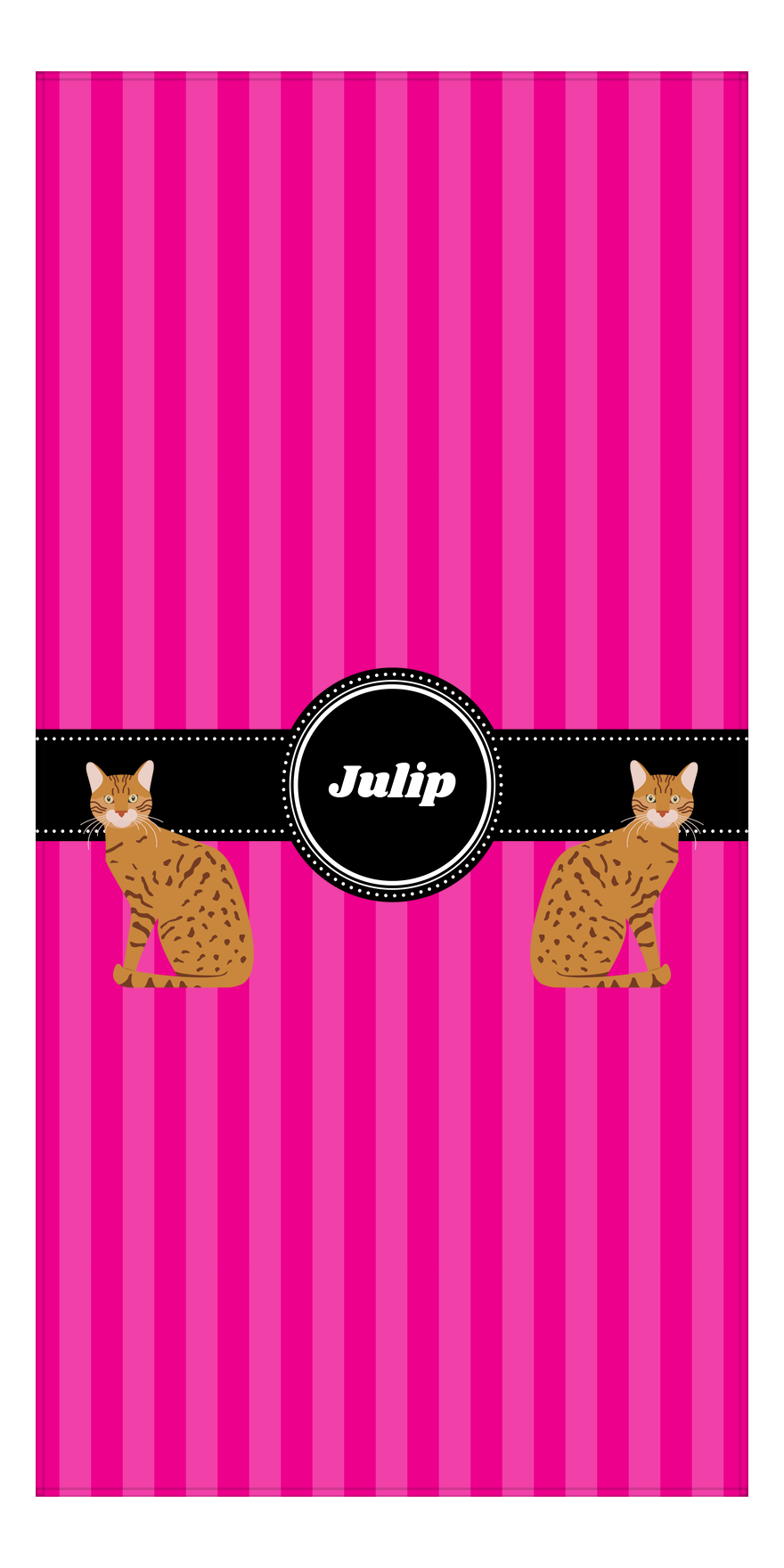 Personalized Cats Beach Towel II - Pink Stripes - Cat VIII - Front View