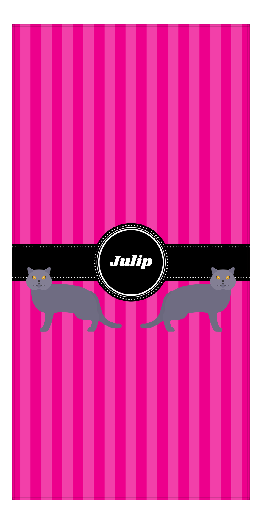 Personalized Cats Beach Towel II - Pink Stripes - Cat X - Front View