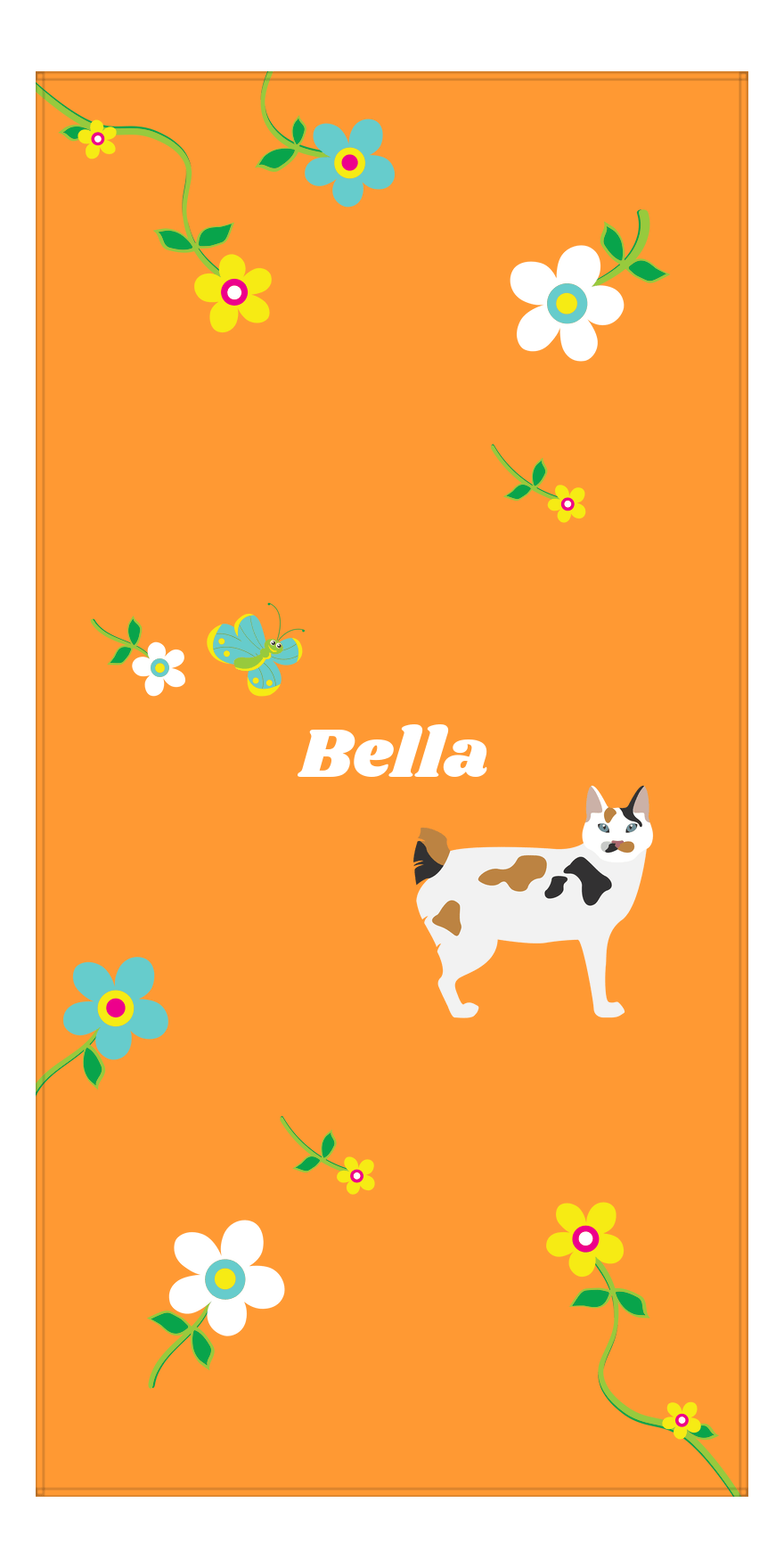 Personalized Cats Beach Towel IX - Flower Feline - Cat I - Front View