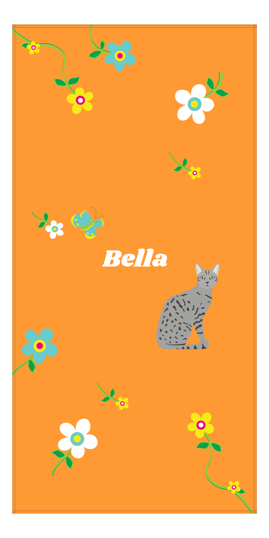Personalized Cats Beach Towel IX - Flower Feline - Cat III - Front View