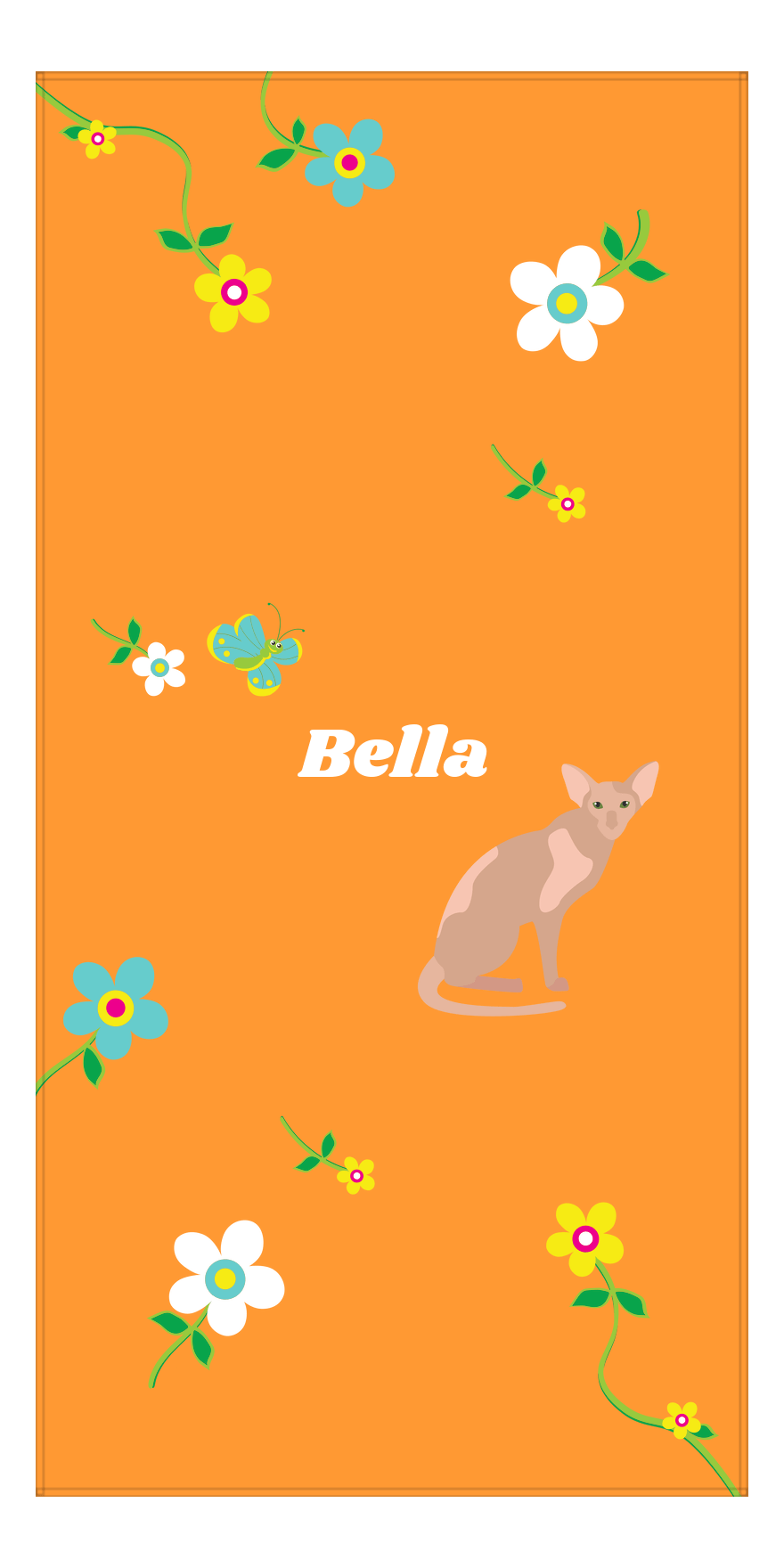 Personalized Cats Beach Towel IX - Flower Feline - Cat IV - Front View