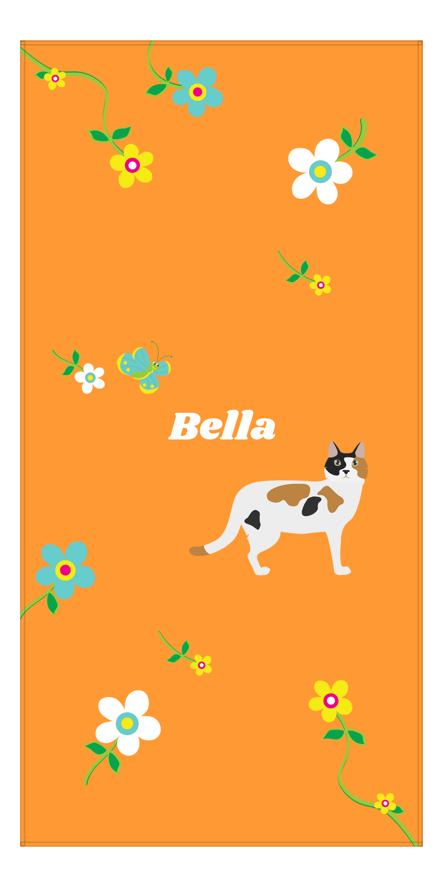 Personalized Cats Beach Towel IX - Flower Feline - Cat VII - Front View
