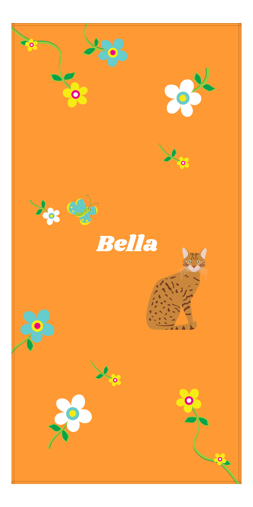 Personalized Cats Beach Towel IX - Flower Feline - Cat VIII - Front View