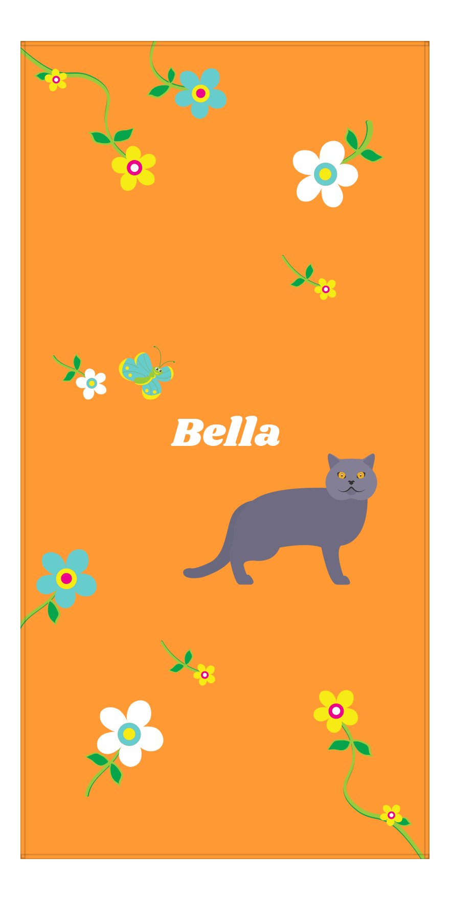 Personalized Cats Beach Towel IX - Flower Feline - Cat X - Front View