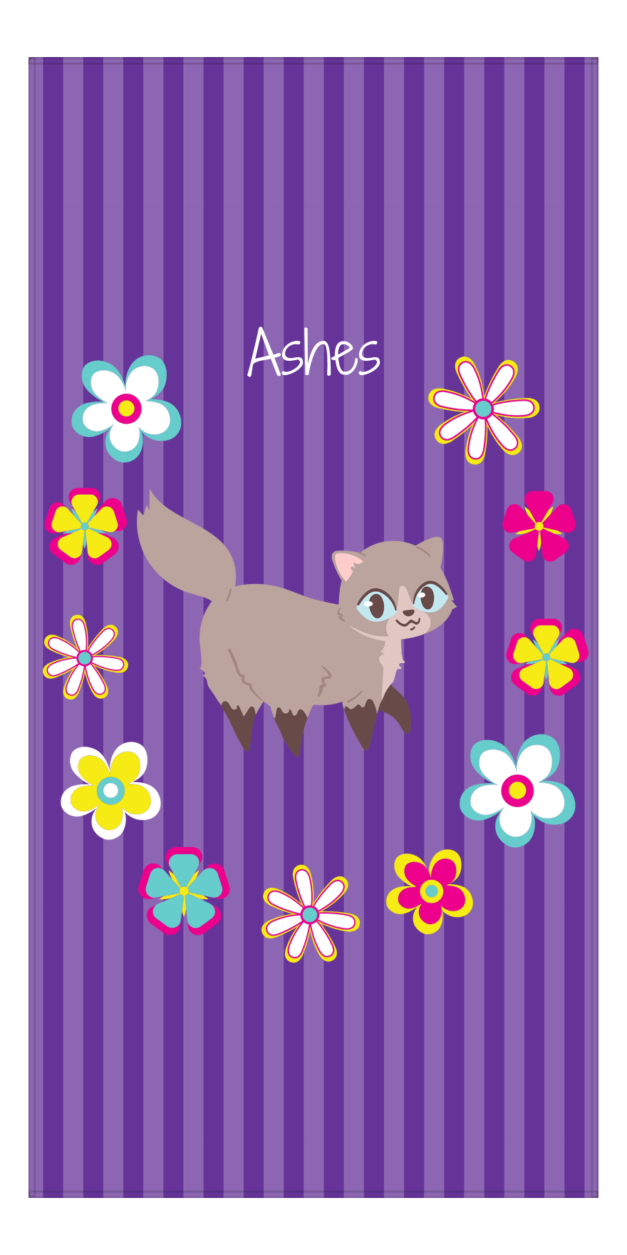 Personalized Cats Beach Towel XII - Circle of Flowers - Cat III - Front View