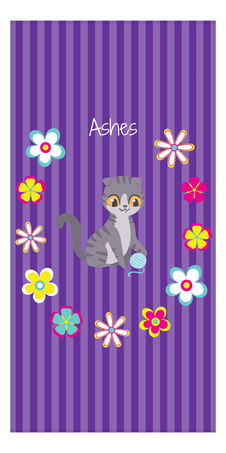 Personalized Cats Beach Towel XII - Circle of Flowers - Cat IV - Front View