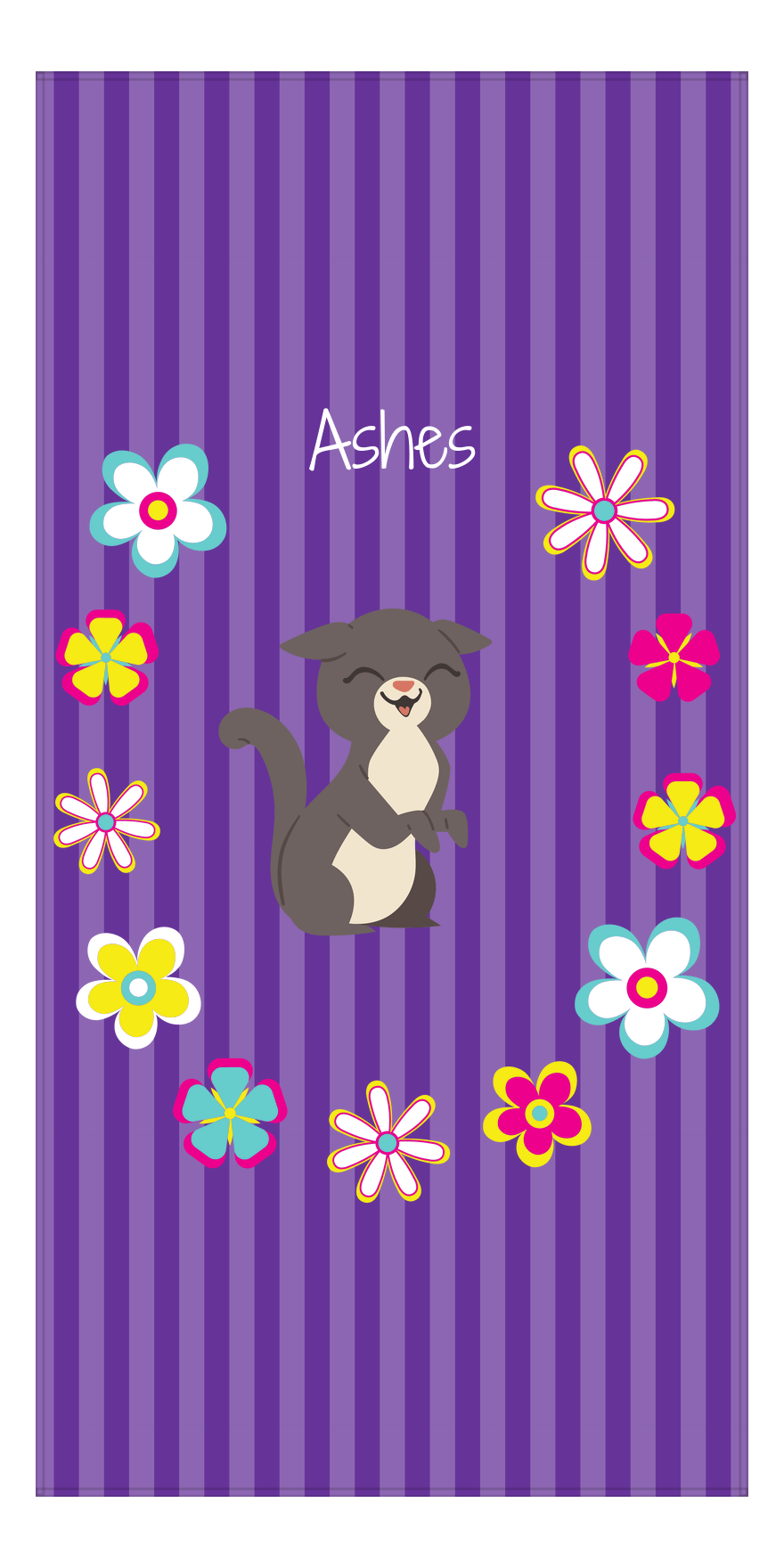 Personalized Cats Beach Towel XII - Circle of Flowers - Cat V - Front View