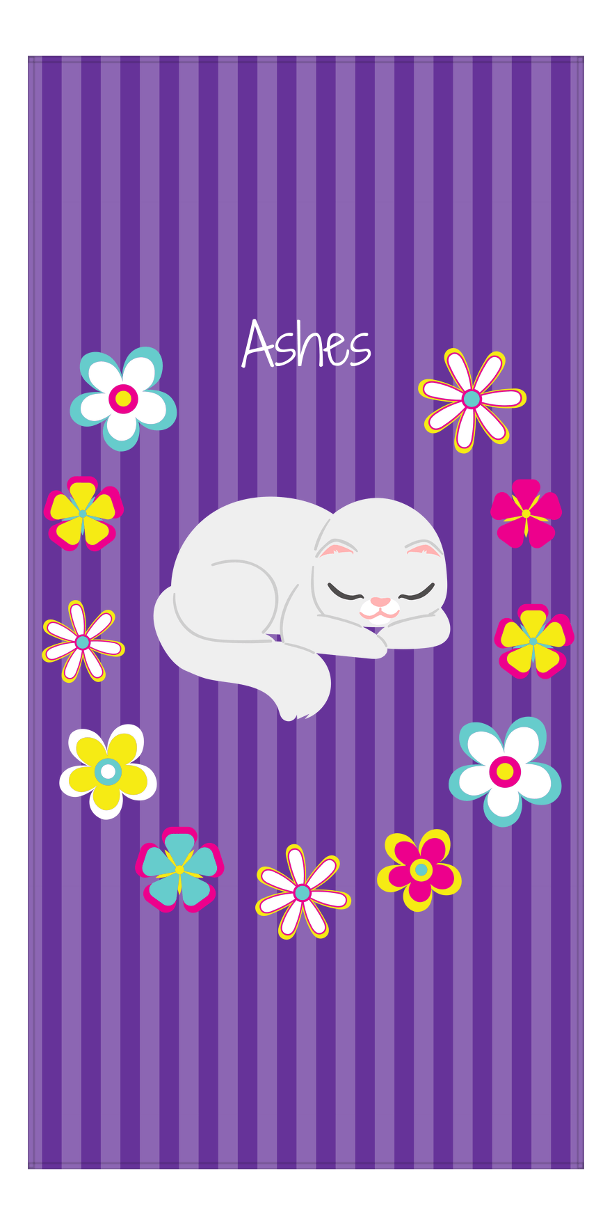 Personalized Cats Beach Towel XII - Circle of Flowers - Cat VI - Front View