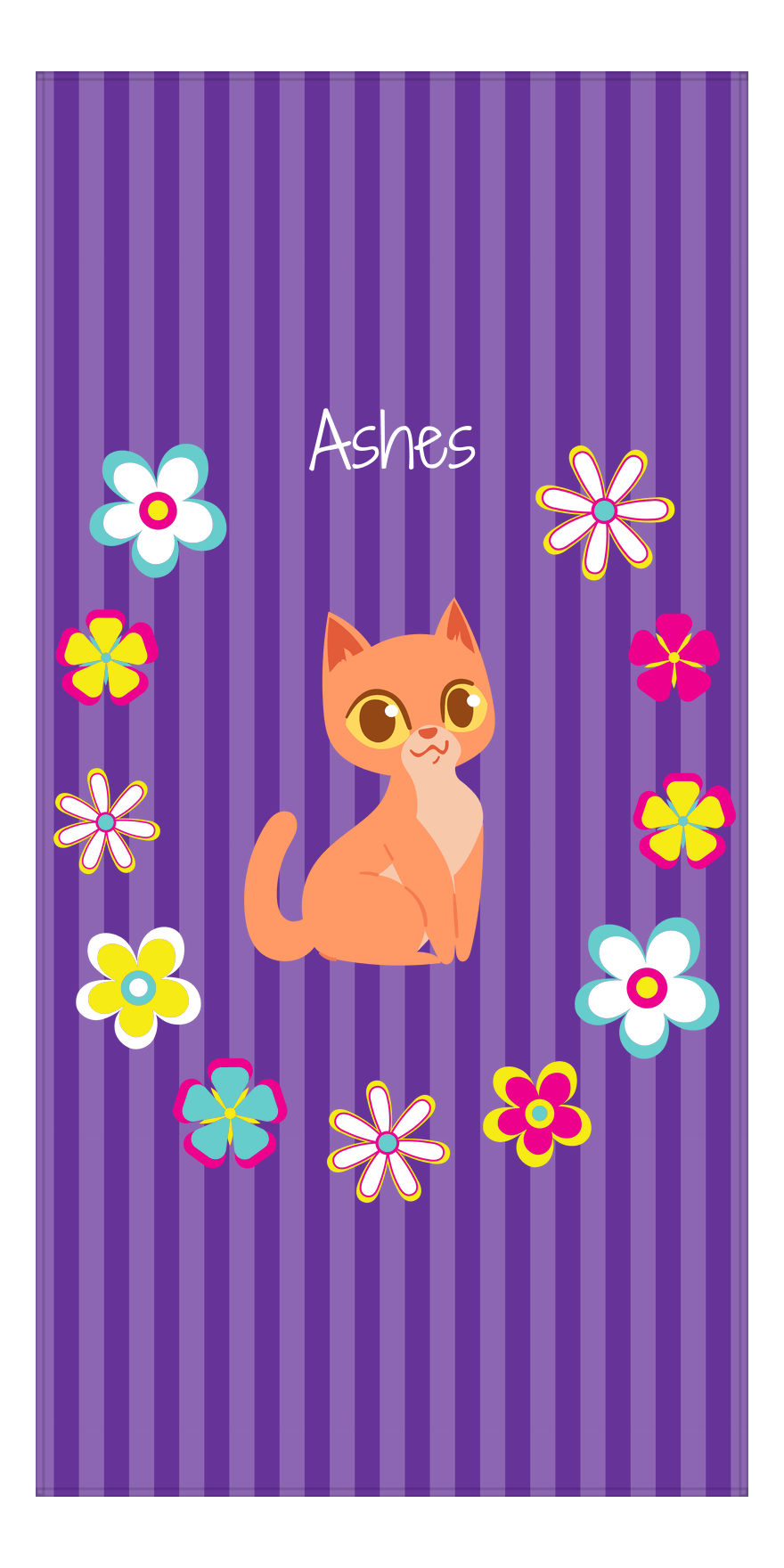 Personalized Cats Beach Towel XII - Circle of Flowers - Cat VII - Front View