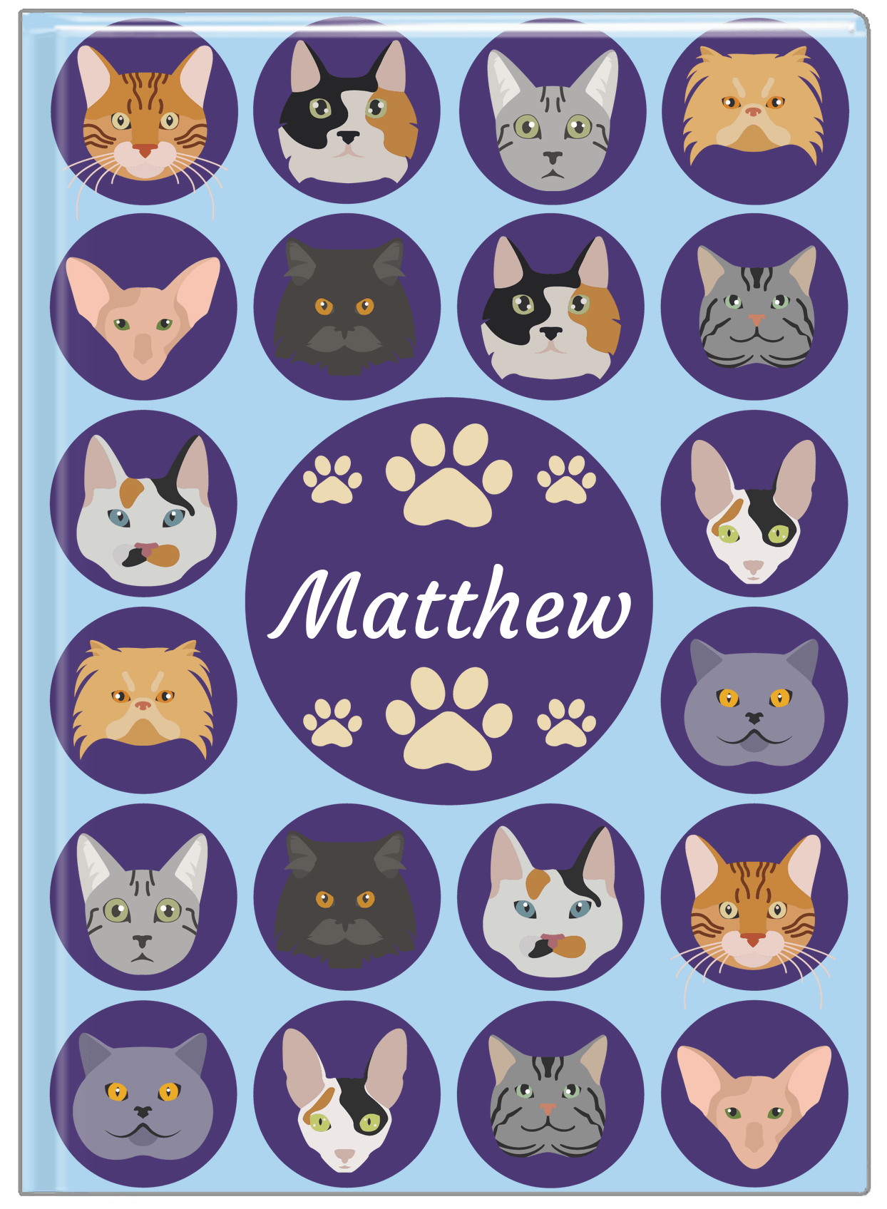 Personalized Cats Journal I - Blue Background - Front View
