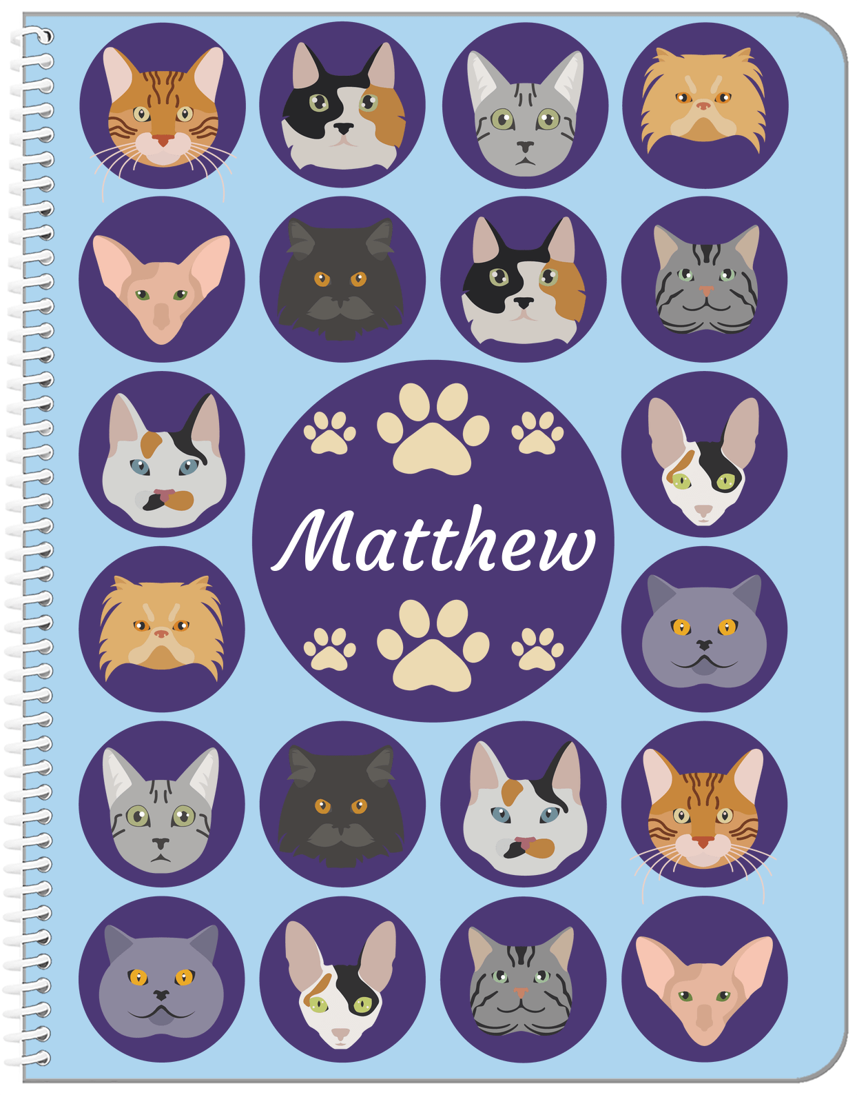 Personalized Cats Notebook I - Blue Background - Front View