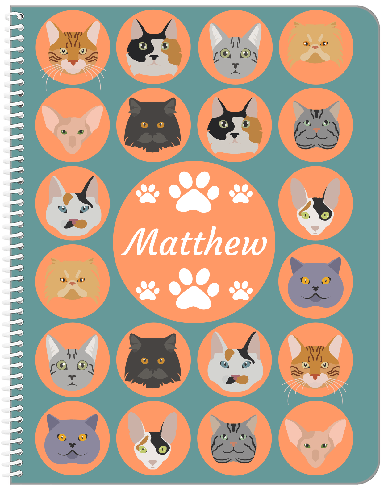 Personalized Cats Notebook I - Teal Background - Front View